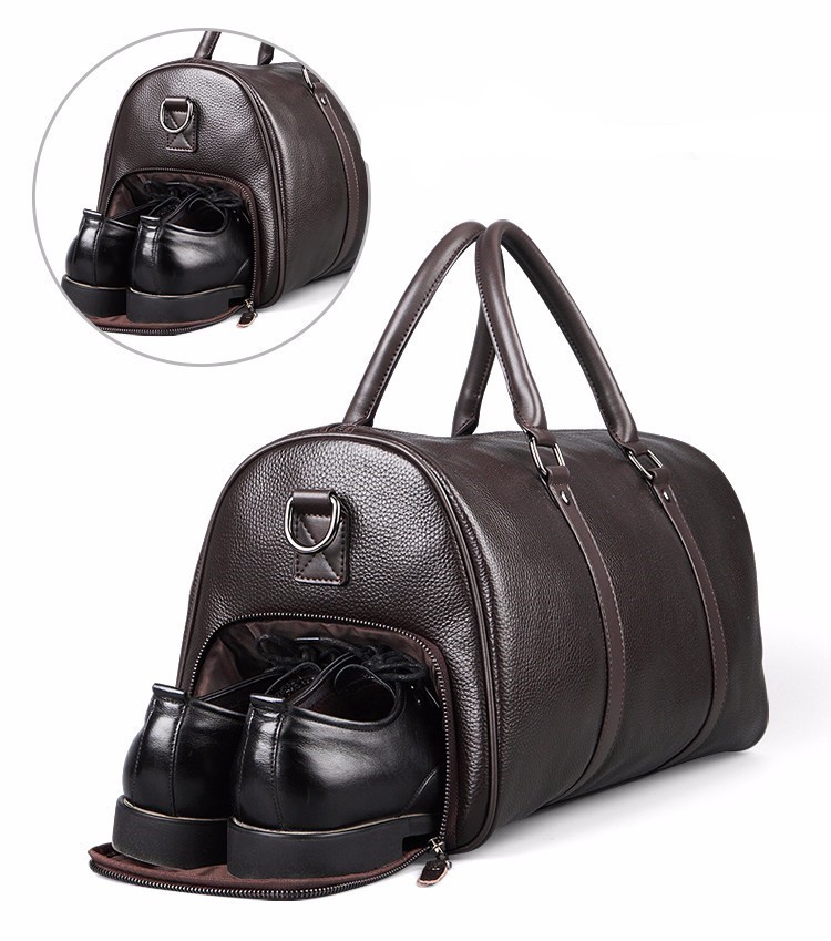 Leather Weekender Bag with Shoe Compartment Qalibags