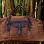 Brown waxed canvas travel bag