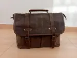 Brown waxed canvas laptop bag