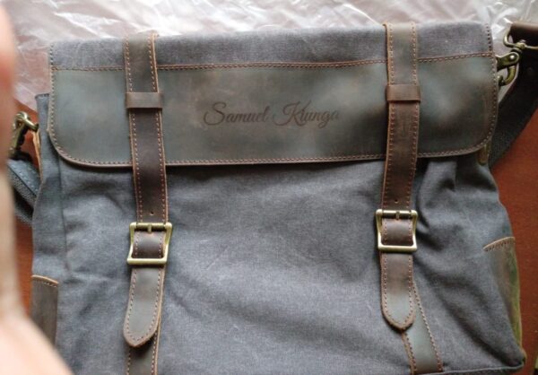 Qali office messenger bag engraved