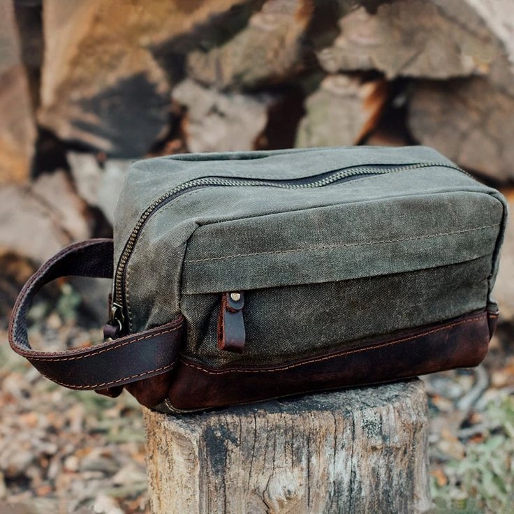 Personalized Leather and Waxed Canvas Dopp Kit Toiletry Case - Etsy Mbuni Toiletry Bag - Image 1