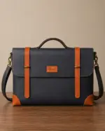 Leather laptop bag on a table