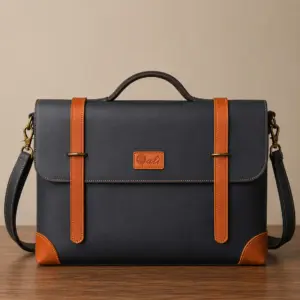 Leather laptop bag on a table