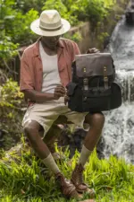 Black waxed canvas backpack