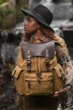 Khaki waxed canvas backpack