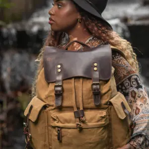 Khaki waxed canvas backpack