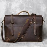 Dark brown leather laptop bag