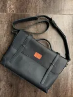 Leather laptop bag on a table