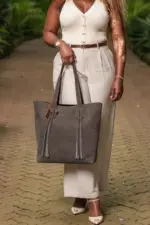 Nubuck Grey leather tote