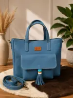 Blue leather tote bag
