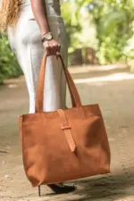 Brown nubuck leather tote for work, travel or daily use