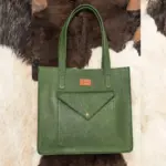 Green leather tote bag
