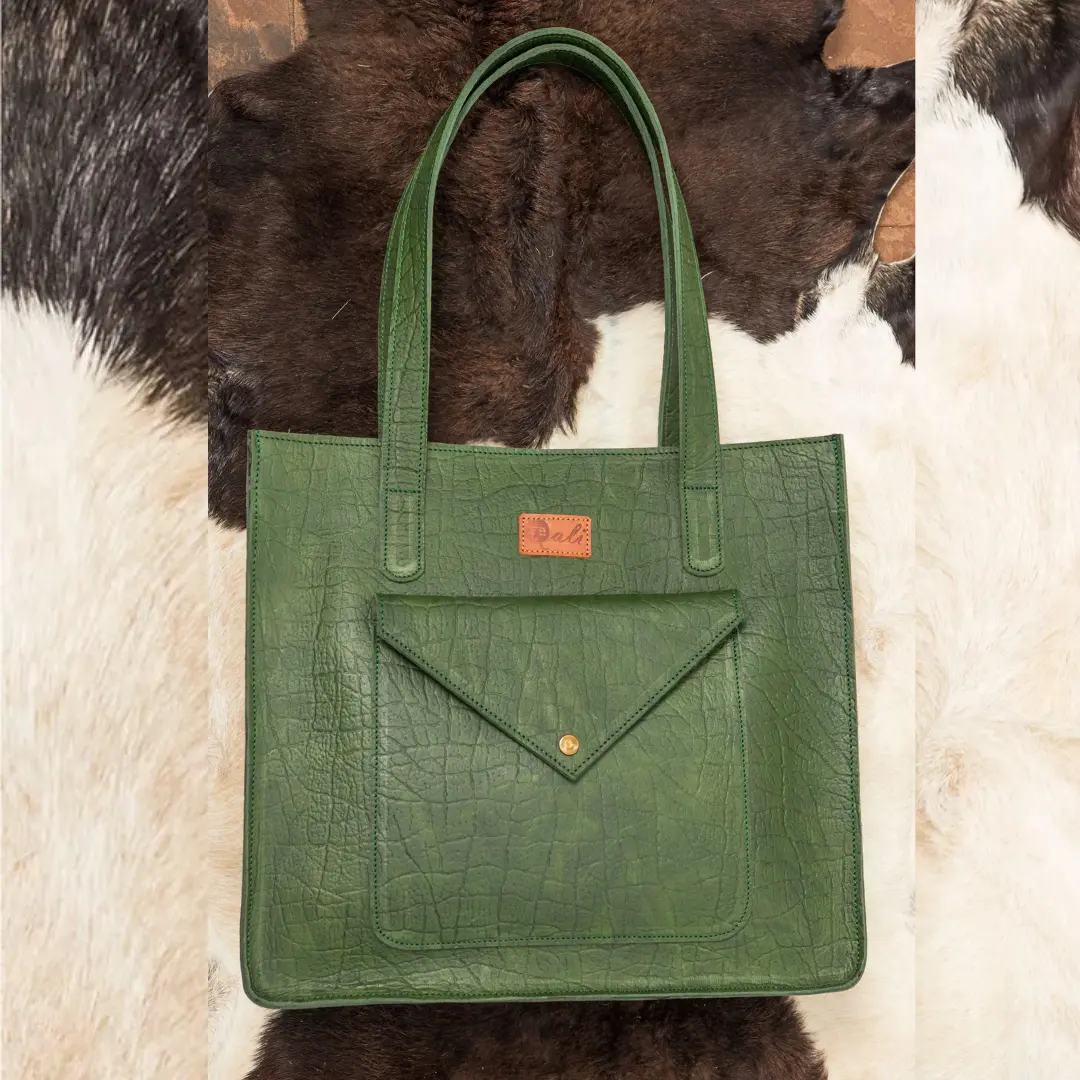 Adanna Leather Tote Green leather tote bag