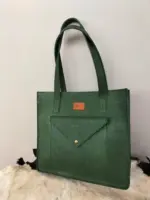 Green leather tote bag