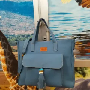 Blue leather tote