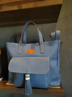 Blue leather tote