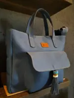 Blue leather tote