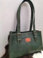 Green leather tote