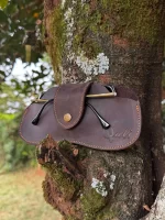 Dark brown Leather Sunglasses bag