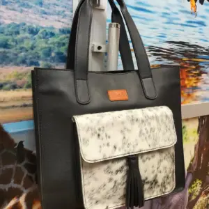 Black leather tote