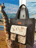 Black leather tote