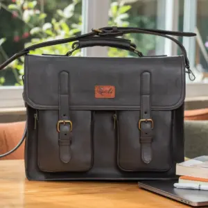 Oak Leather Briefcase in dark brown genuine leather by Qali Bags Kenya