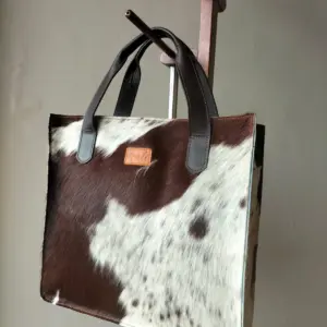 Leather tote with hair on