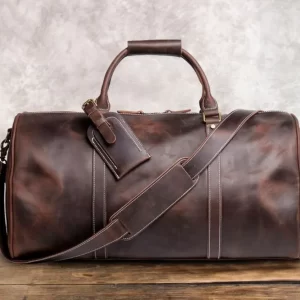 Dark brown leather travel bag