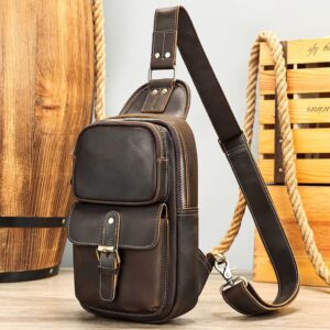 Dark brown safari leather crossbody bag