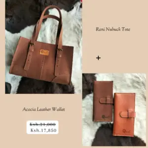 Leather mini tote and leather wallet