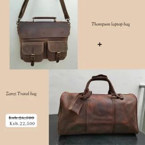 Canvas laptop bag and leather travel bag
