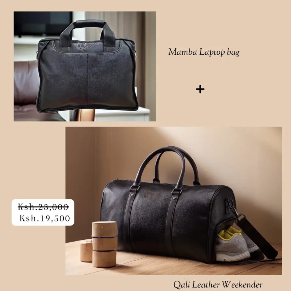 Mamba laptop bag and leather weekender bag combo