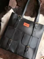 Black leather tote bag