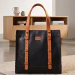 Black leather tote bag