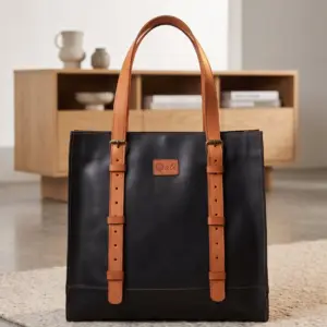 Black leather tote bag