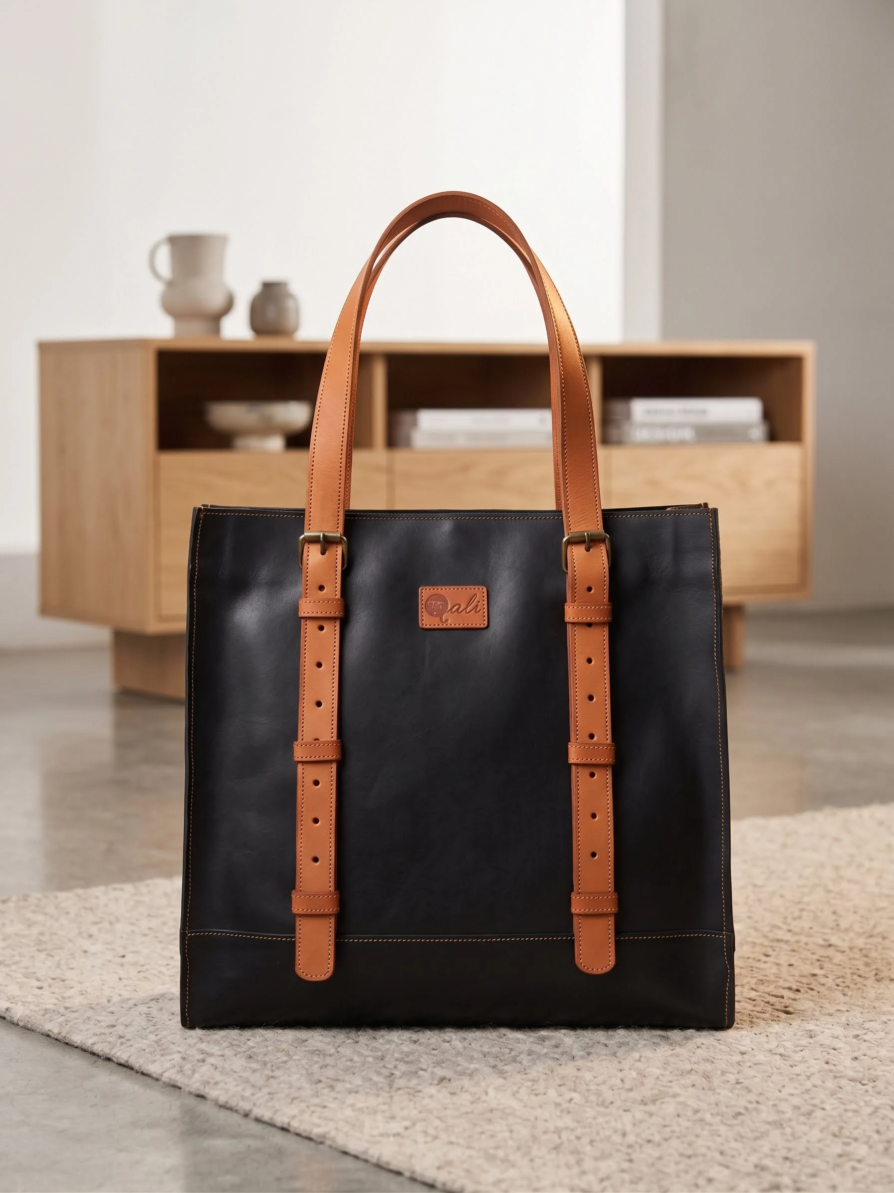 Waridi leather tote Black leather tote bag