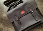 Leather briefcase laid on a table