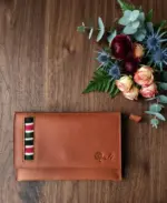Leather wallet laid on a table
