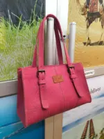 Pink leather tote